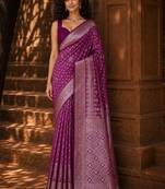 Purple ethnic motifs zari silk blend banarasi saree