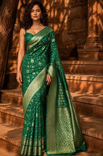 Green woven design zari silk blend banarasi saree