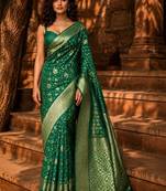 Green woven design zari silk blend banarasi saree