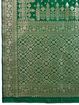 Green woven design zari silk blend banarasi saree 3