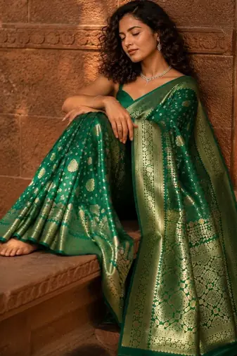 Green woven design zari silk blend banarasi saree