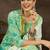 Sea green embroidered pure cotton kurta trouser dupatta set