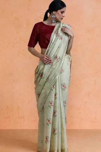 Cream woven design saree with blouse