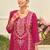 Pink embroidered silk blend kurta trouser dupatta set