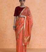 Orange woven design chanderi sarees with blouse piece