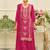 Pink embroidered silk blend kurta trouser dupatta set