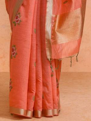 Orange woven design chanderi sarees with blouse piece 5