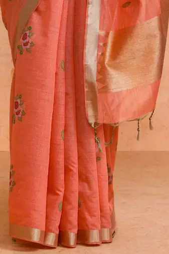 Orange woven design chanderi sarees with blouse piece