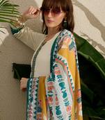 Cream embroidered viscose rayon kurta trouser dupatta set