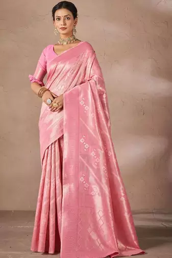 Pink woven design sarees with blouse piece