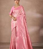 Pink woven design sarees with blouse piece