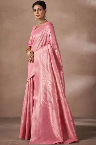 Pink woven design sarees with blouse piece