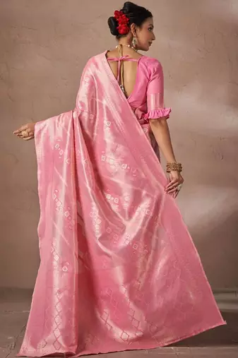 Pink woven design sarees with blouse piece