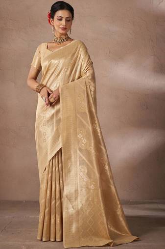 Beige woven design sarees with blouse piece