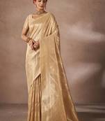 Beige woven design sarees with blouse piece