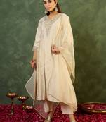 White embroidered liva kurta trouser dupatta set