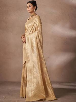 Beige woven design sarees with blouse piece 2