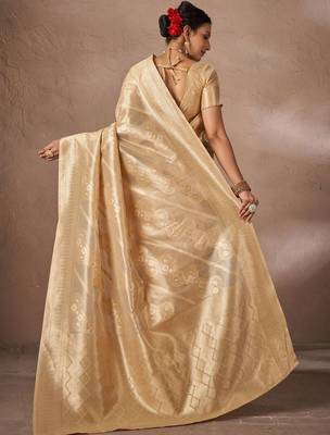 Beige woven design sarees with blouse piece 3