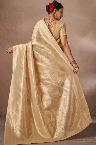 Beige woven design sarees with blouse piece