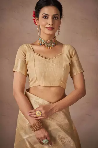 Beige woven design sarees with blouse piece
