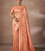 Orange woven design banarasi sarees with blouse piece