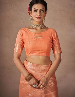 Orange woven design banarasi sarees with blouse piece 2