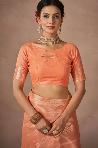 Orange woven design banarasi sarees with blouse piece