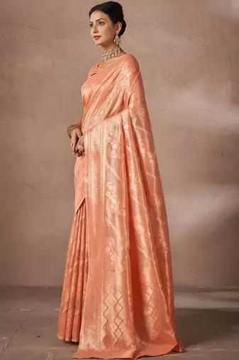 Orange woven design banarasi sarees with blouse piece