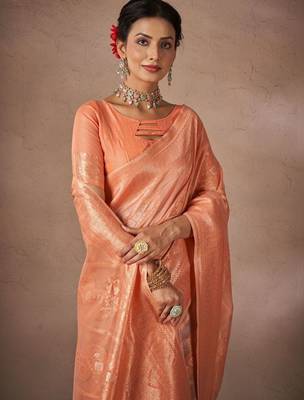 Orange woven design banarasi sarees with blouse piece 4