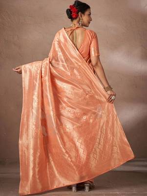 Orange woven design banarasi sarees with blouse piece 5