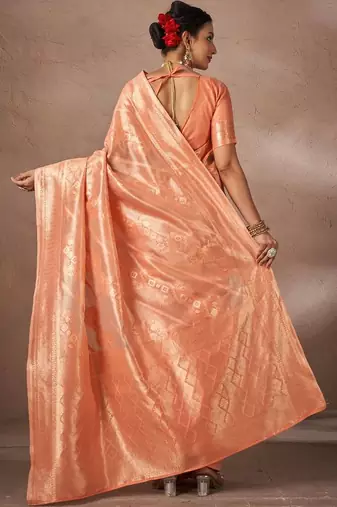 Orange woven design banarasi sarees with blouse piece