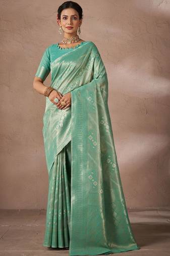 Green woven design sarees with blouse piece