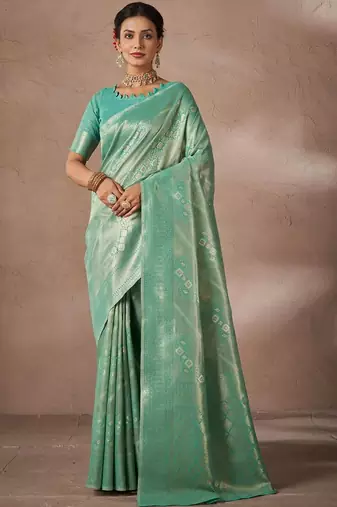 Green woven design sarees with blouse piece
