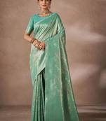 Green woven design sarees with blouse piece