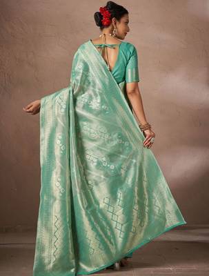 Green woven design sarees with blouse piece 3