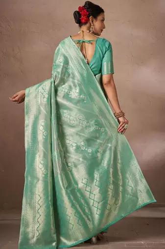 Green woven design sarees with blouse piece