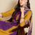 Purple embroidered viscose rayon kurta trouser dupatta set