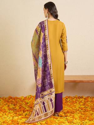 Purple embroidered viscose rayon kurta trouser dupatta set 2