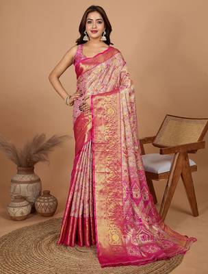 Pink zari woven design saree 1
