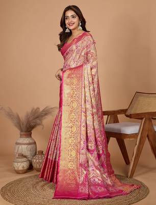 Pink zari woven design saree 2