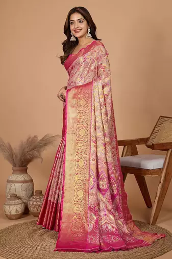 Pink zari woven design saree