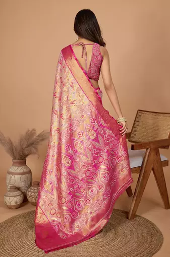 Pink zari woven design saree