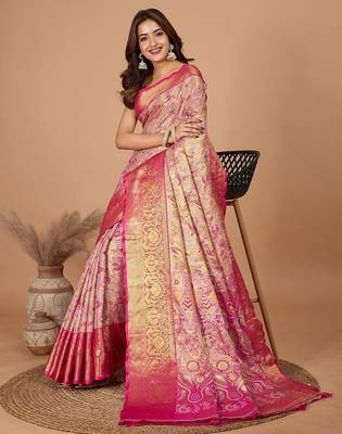Pink zari woven design saree 4