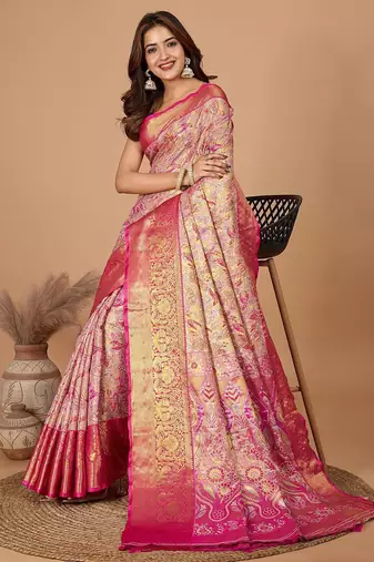 Pink zari woven design saree