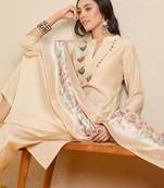 Off white embroidered silk blend kurta trouser dupatta set