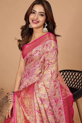 Pink zari woven design saree