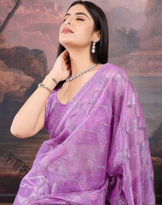 Lavender sequinned embellished saree with blouse piece 1