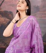 Lavender sequinned embellished saree with blouse piece
