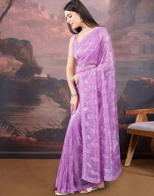 Lavender sequinned embellished saree with blouse piece 3