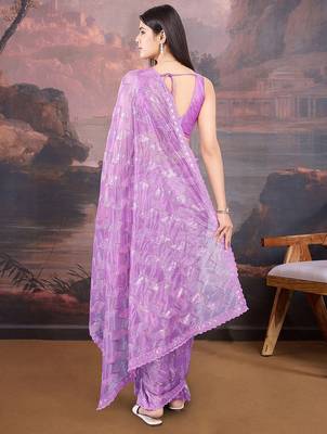 Lavender sequinned embellished saree with blouse piece 4